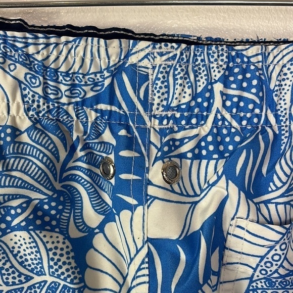 Lands' End Swim Trunks Men L Blue & White Tropical Floral Mesh Brief Inseam 8" - Picture 11 of 13